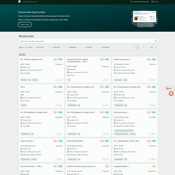 Healthcare staffing job board. User signups and job application tracking across platforms and devices for a ReactJS website.